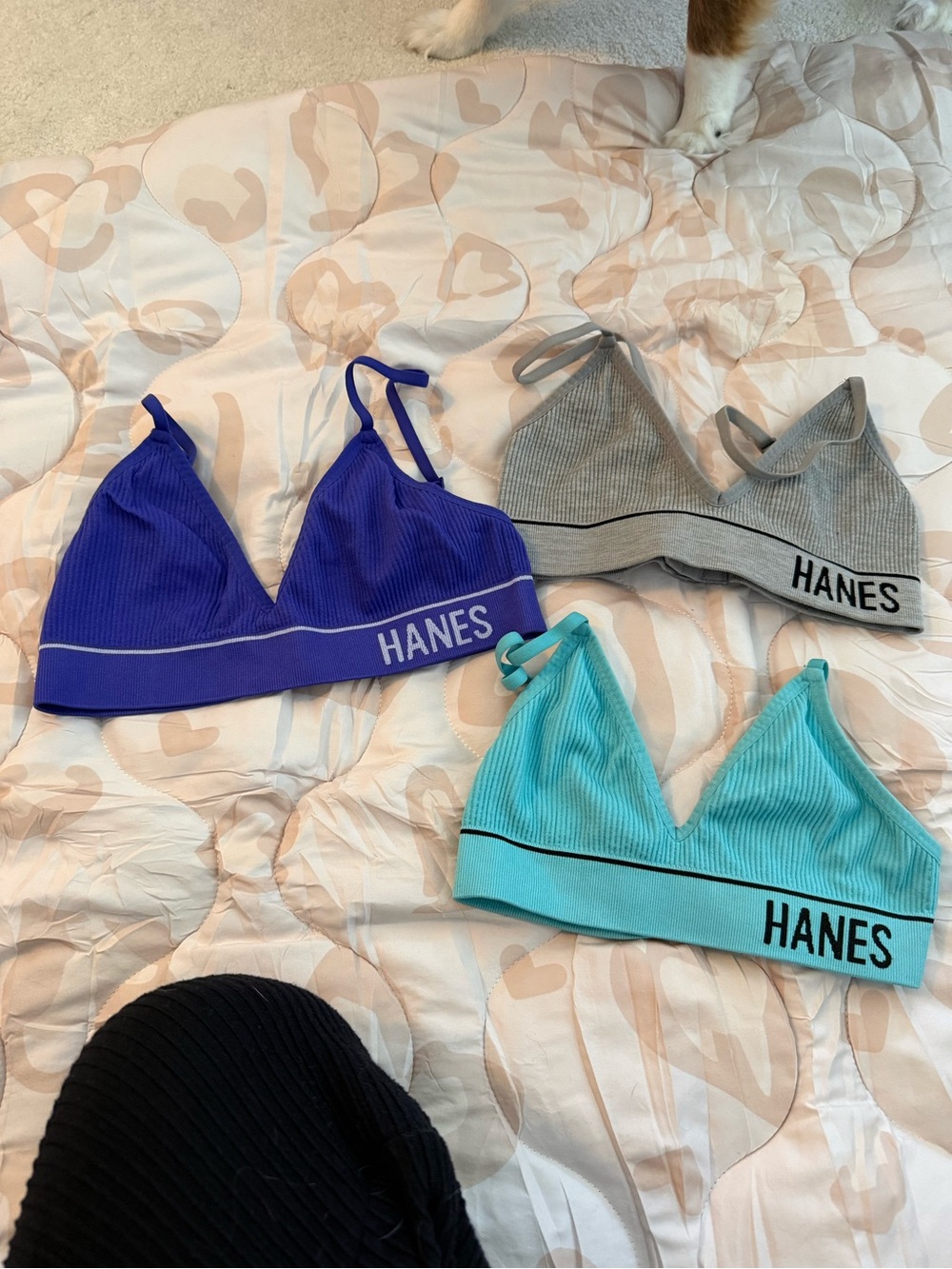 Hanes Ribbed Bralettes Trio - Purple, Gray, Aqua
